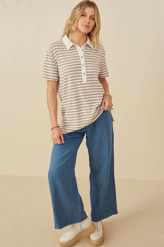 Taupe Striped Boxy Polo (S-3XL)