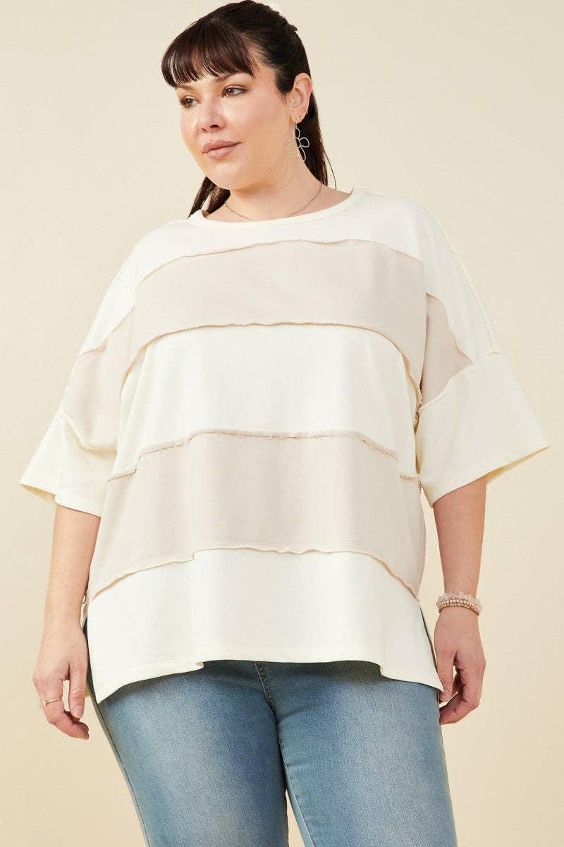 Taupe Raw Edge Color Block Top (S-3XL)