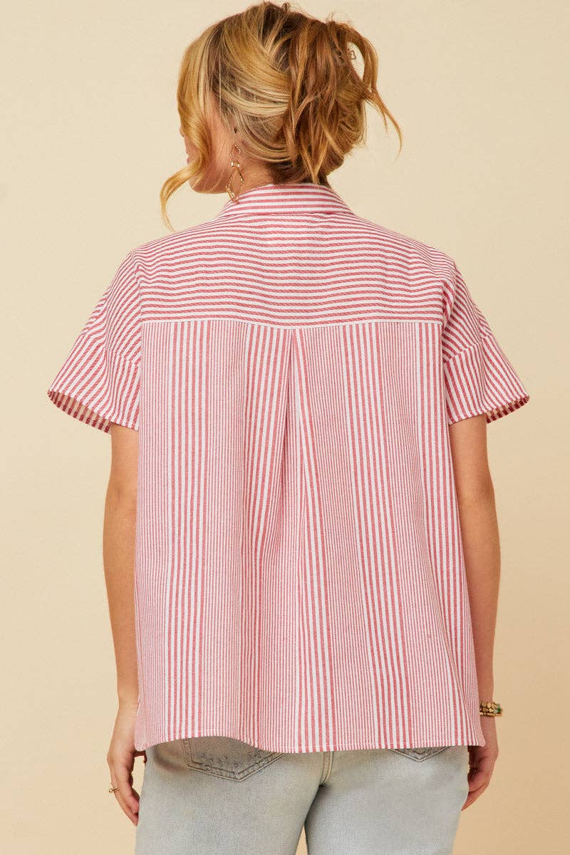 Red Stripe Oversized Button Up (S-3XL)