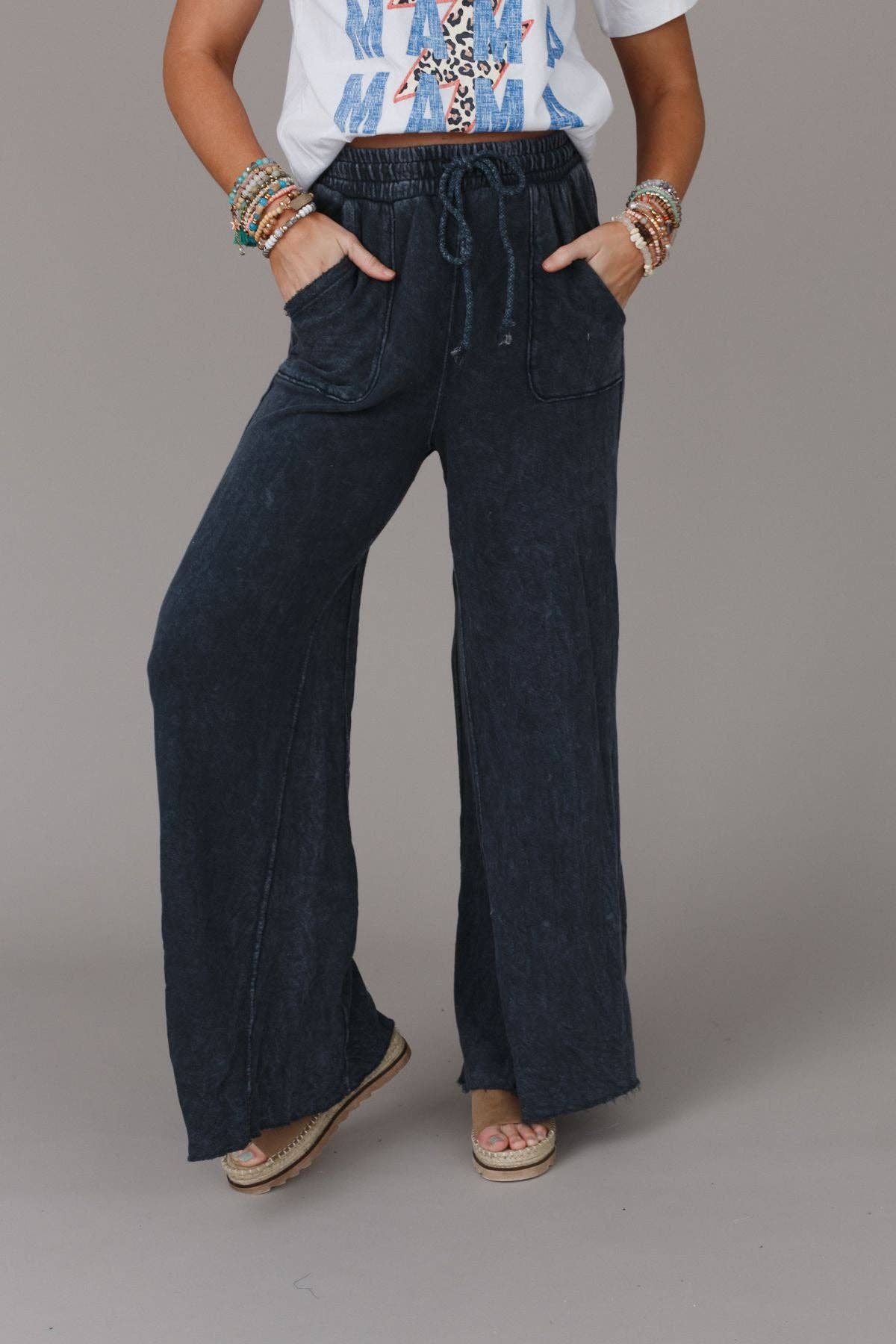 Robin Wide Leg Pant - Navy (S-XL)