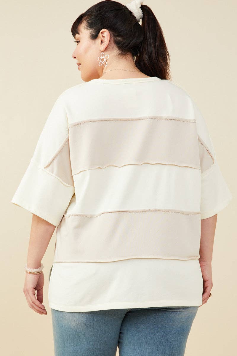 Taupe Raw Edge Color Block Top (S-3XL)