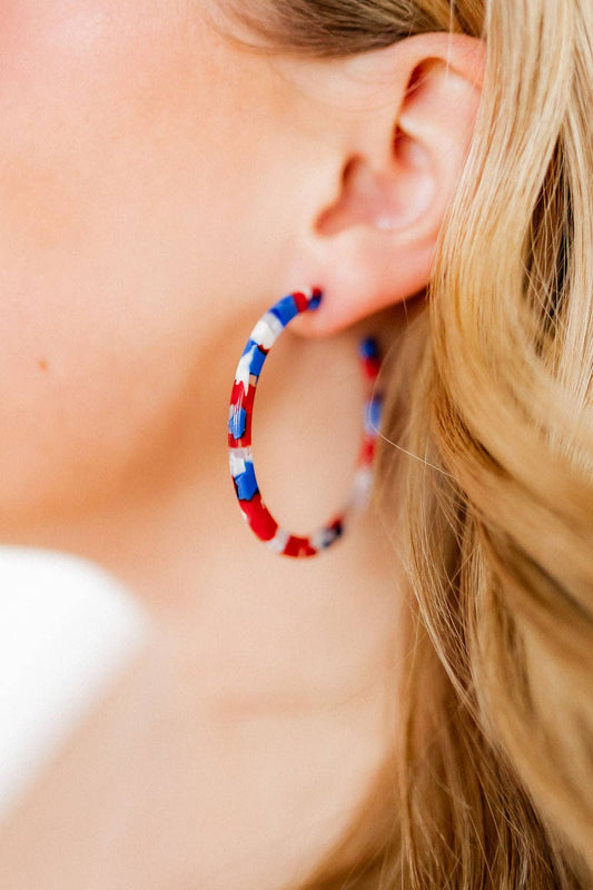 Red, White and Blue Holly- Medium Hoop