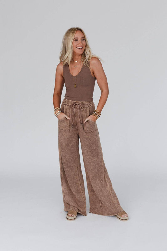 Robin Wide Leg Pant - Mocha (S-XL)