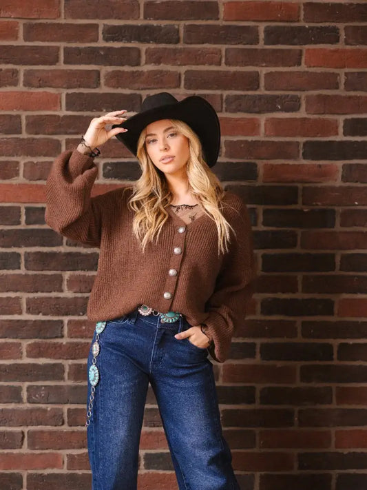 Brown Cropped Cardigan Sweater (S-3XL)