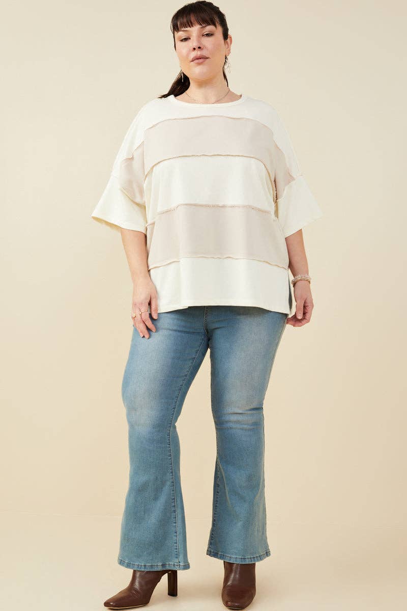 Taupe Raw Edge Color Block Top (S-3XL)