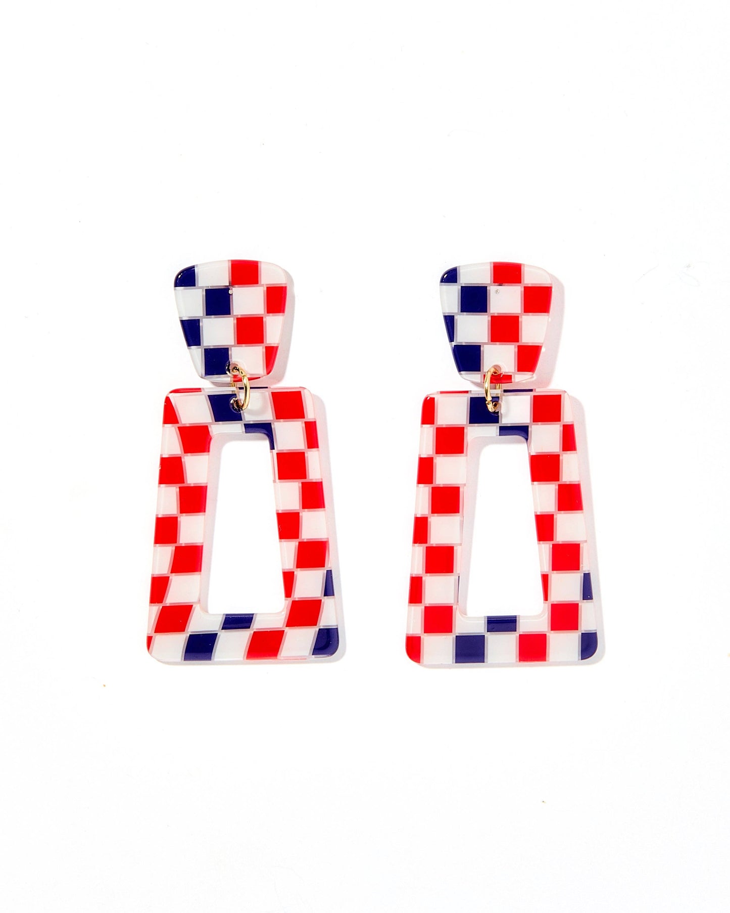 Blue and Red Checkered- Kennedy Statement Earrings
