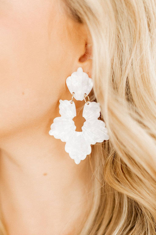 Pearl White- Michelle Statement Earrings
