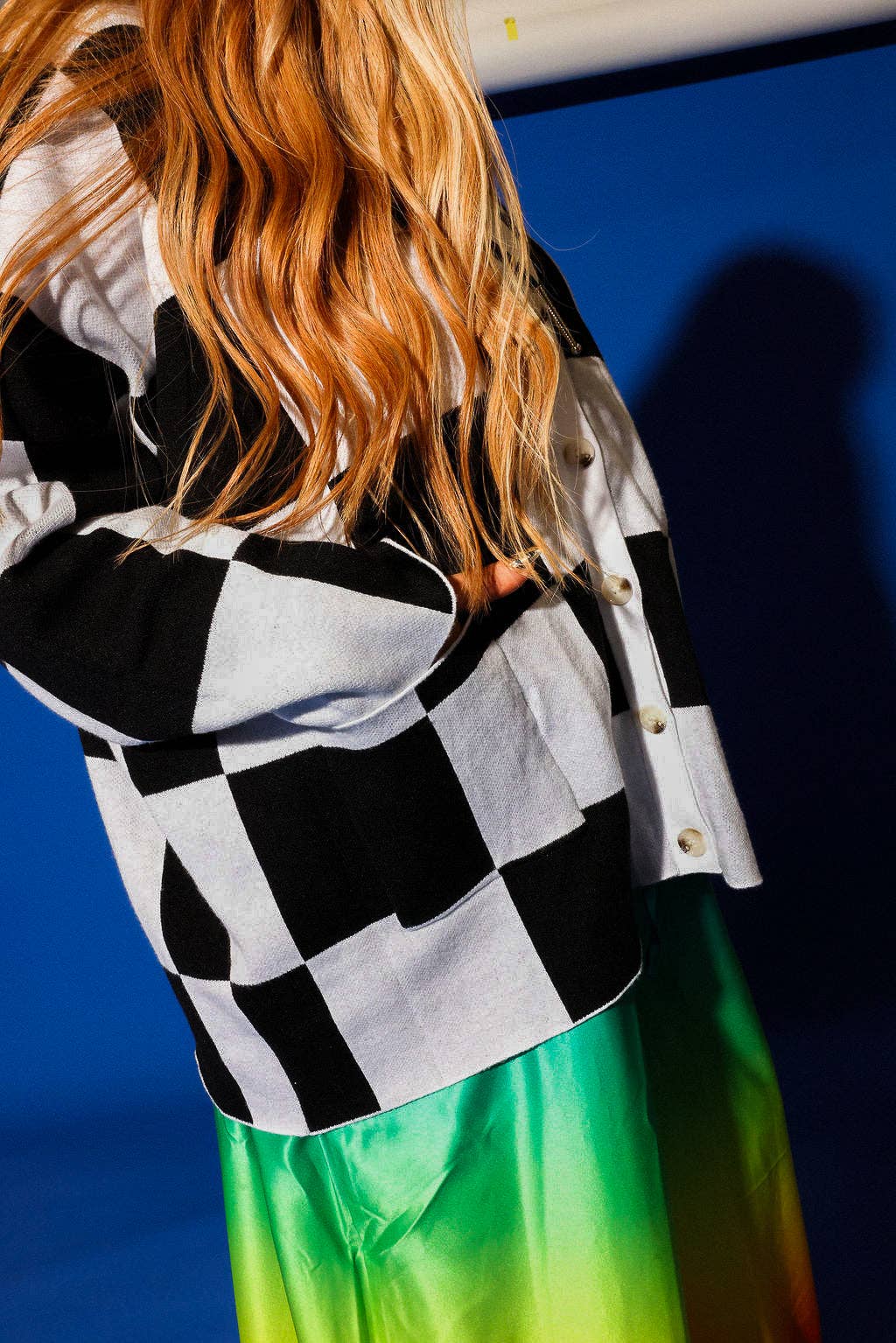 Checkmate Black and White Checkered Oversized Cardigan: (S-3X)