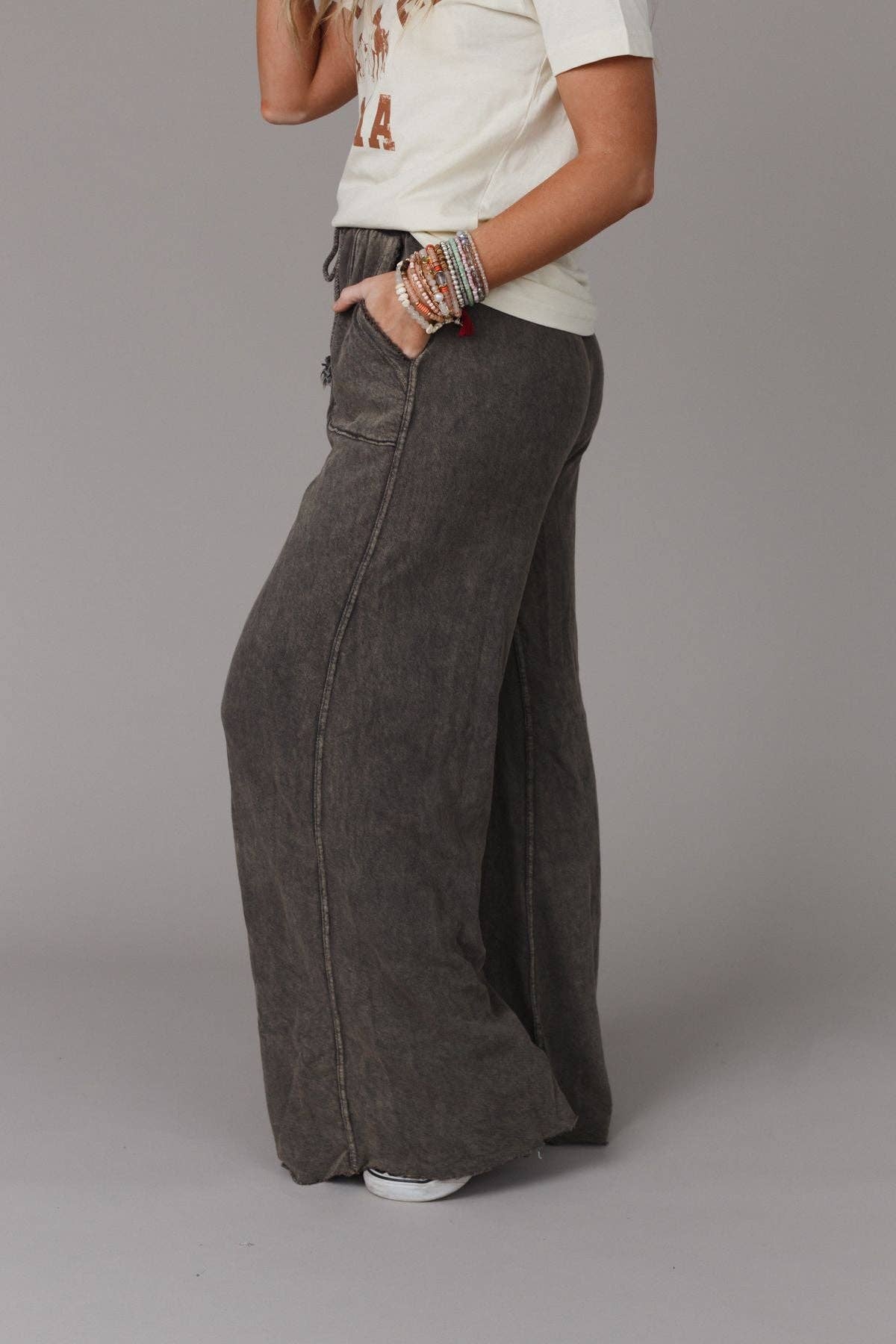 Robin Wide Leg Pant - Charcoal (S-XL)