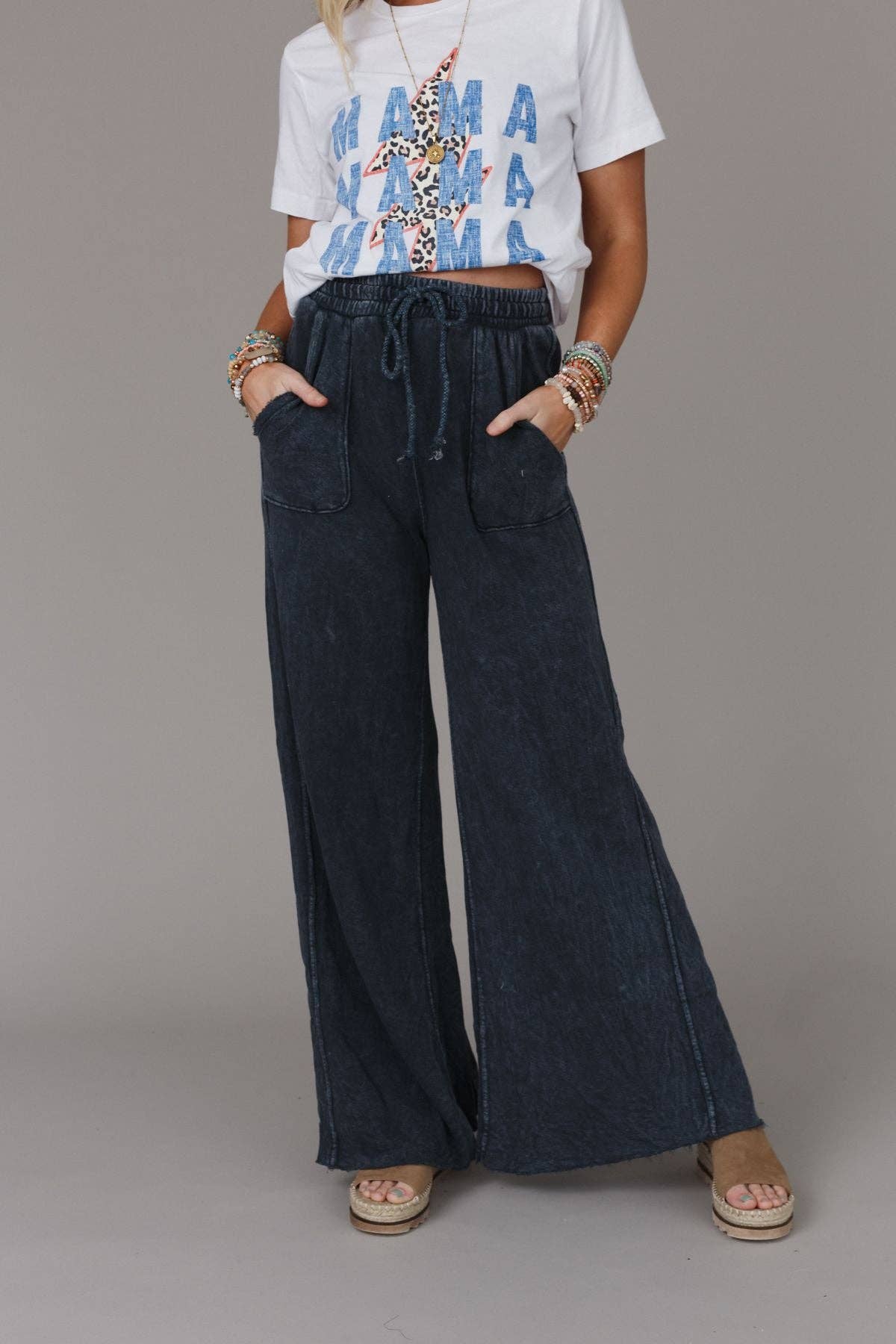Robin Wide Leg Pant - Navy (S-XL)