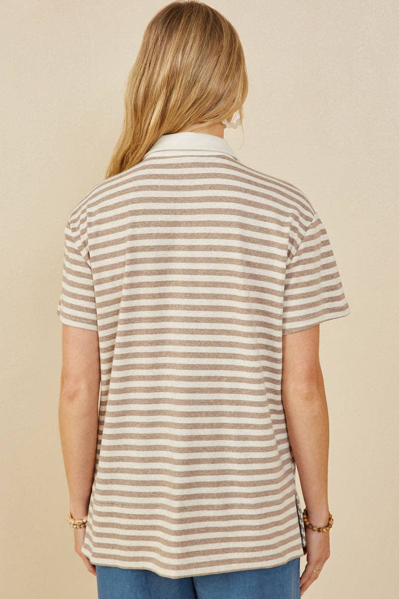 Taupe Striped Boxy Polo (S-3XL)