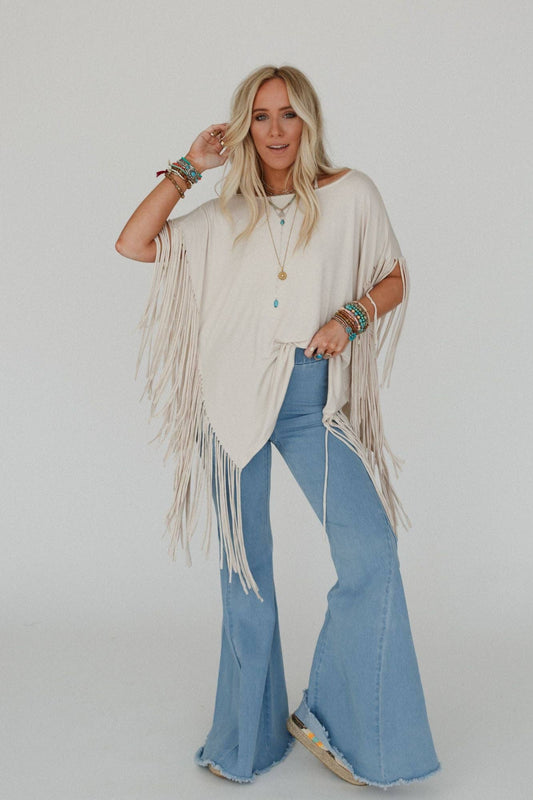 Western Showstopper Fringe Top - Oat (S-XL)