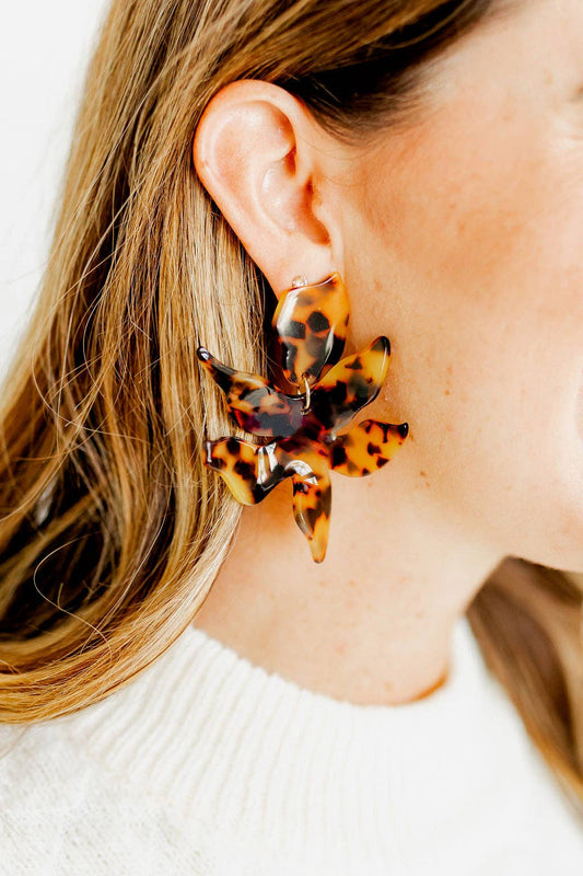 Brown Tortoise- Flora Statement Earrings
