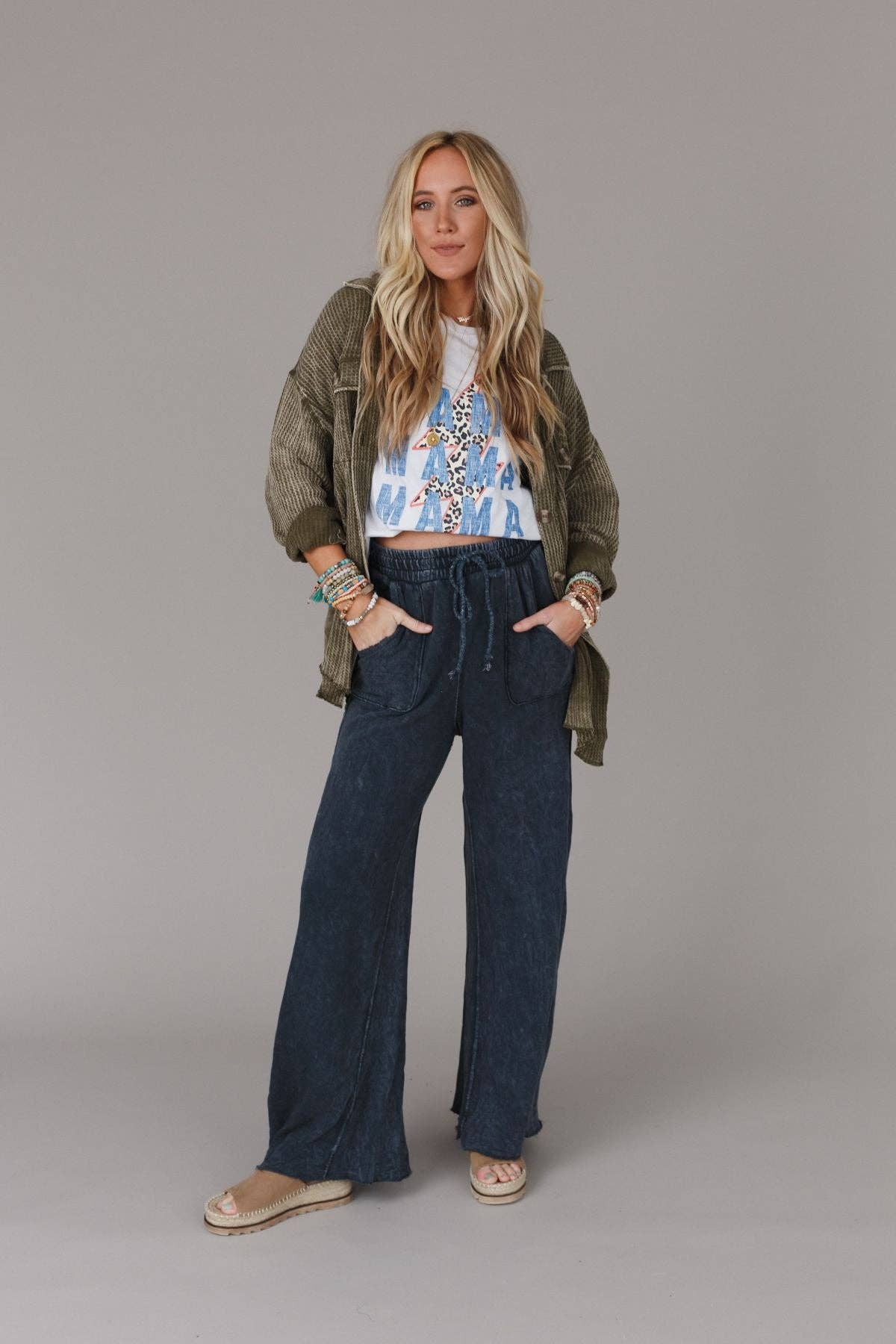 Robin Wide Leg Pant - Navy (S-XL)