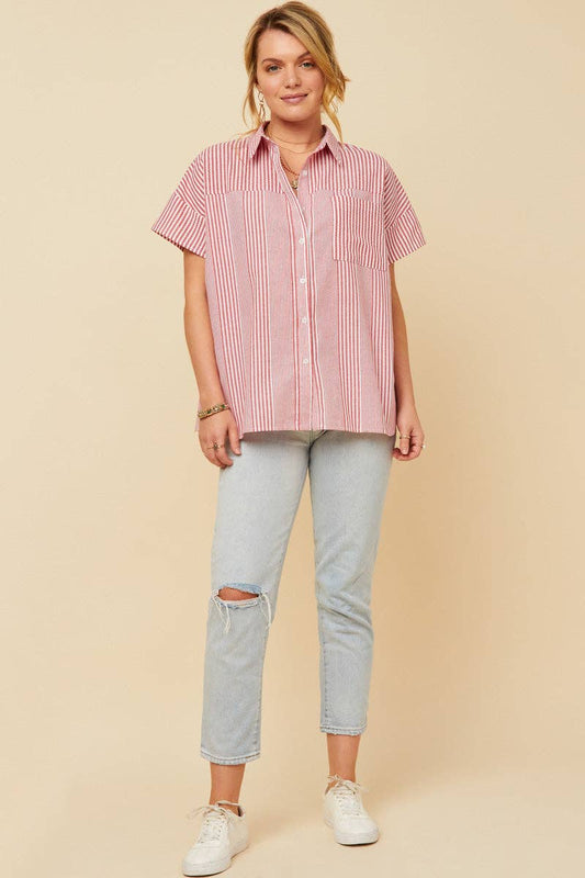 Red Stripe Oversized Button Up (S-3XL)