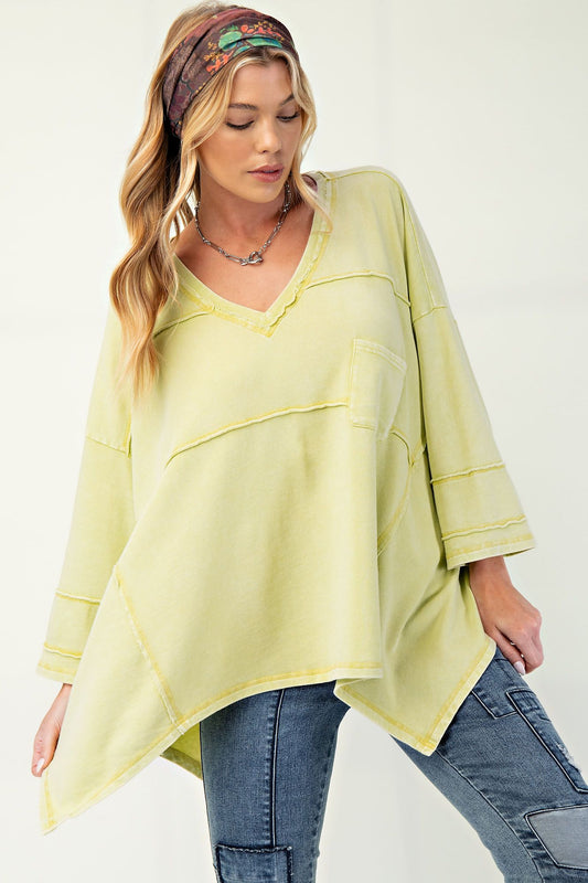 Mineral Washed V Neck- Khaki (1XL-3XL)