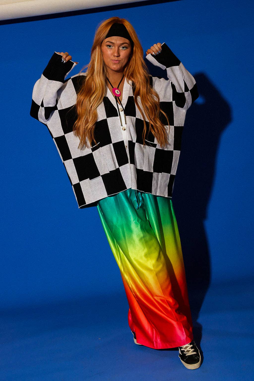 Checkmate Black and White Checkered Oversized Cardigan: (S-3X)