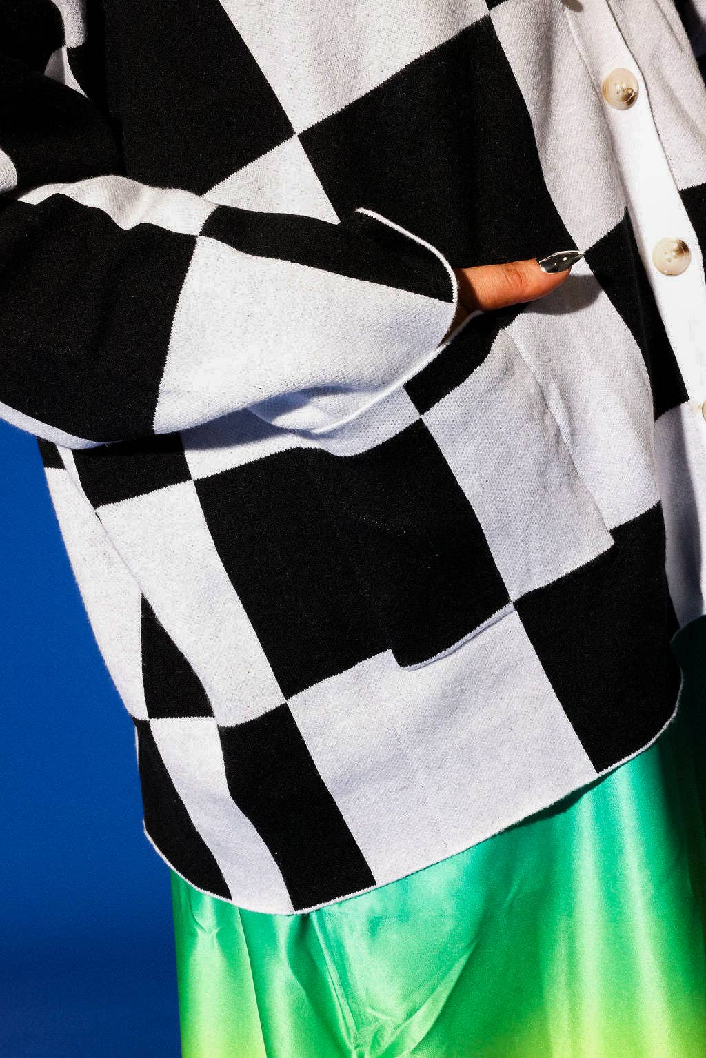 Checkmate Black and White Checkered Oversized Cardigan: (S-3X)