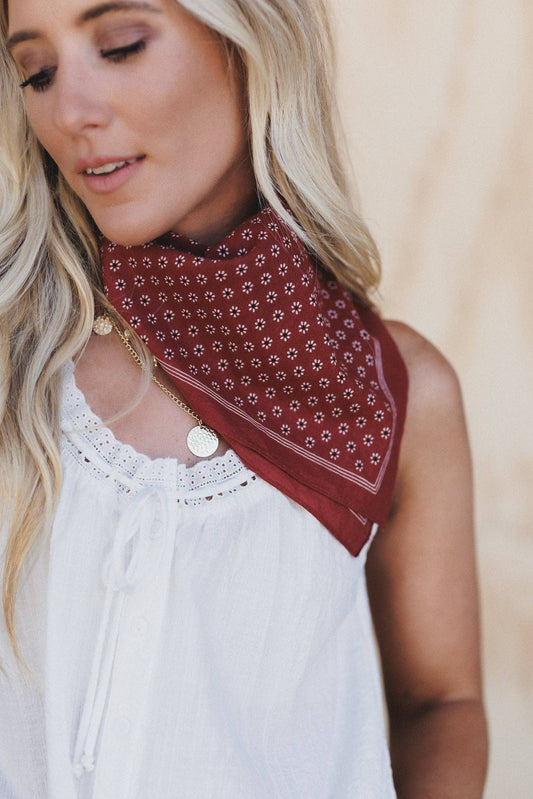 Rylee Flower Field Bandana Scarf - Rust