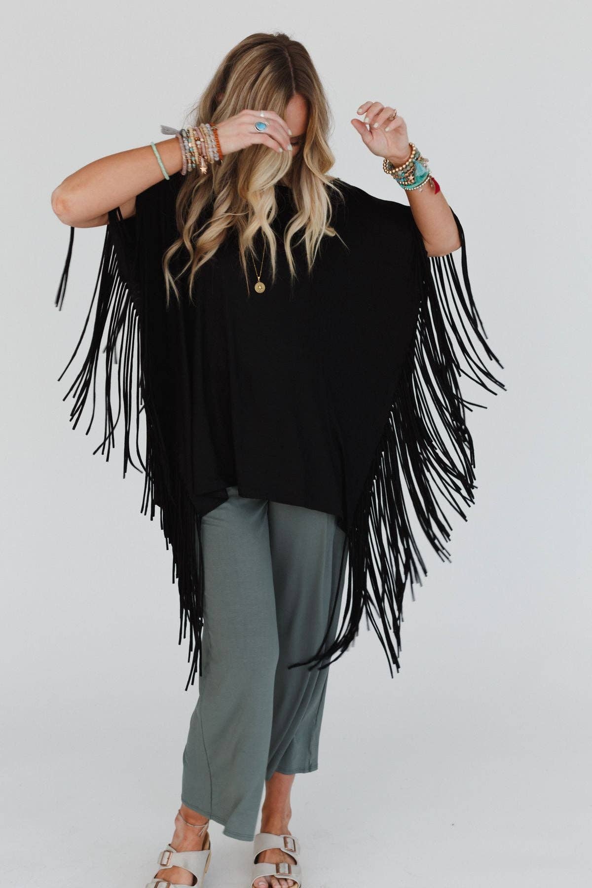 Western Showstopper Fringe Top- Black (S-XL)