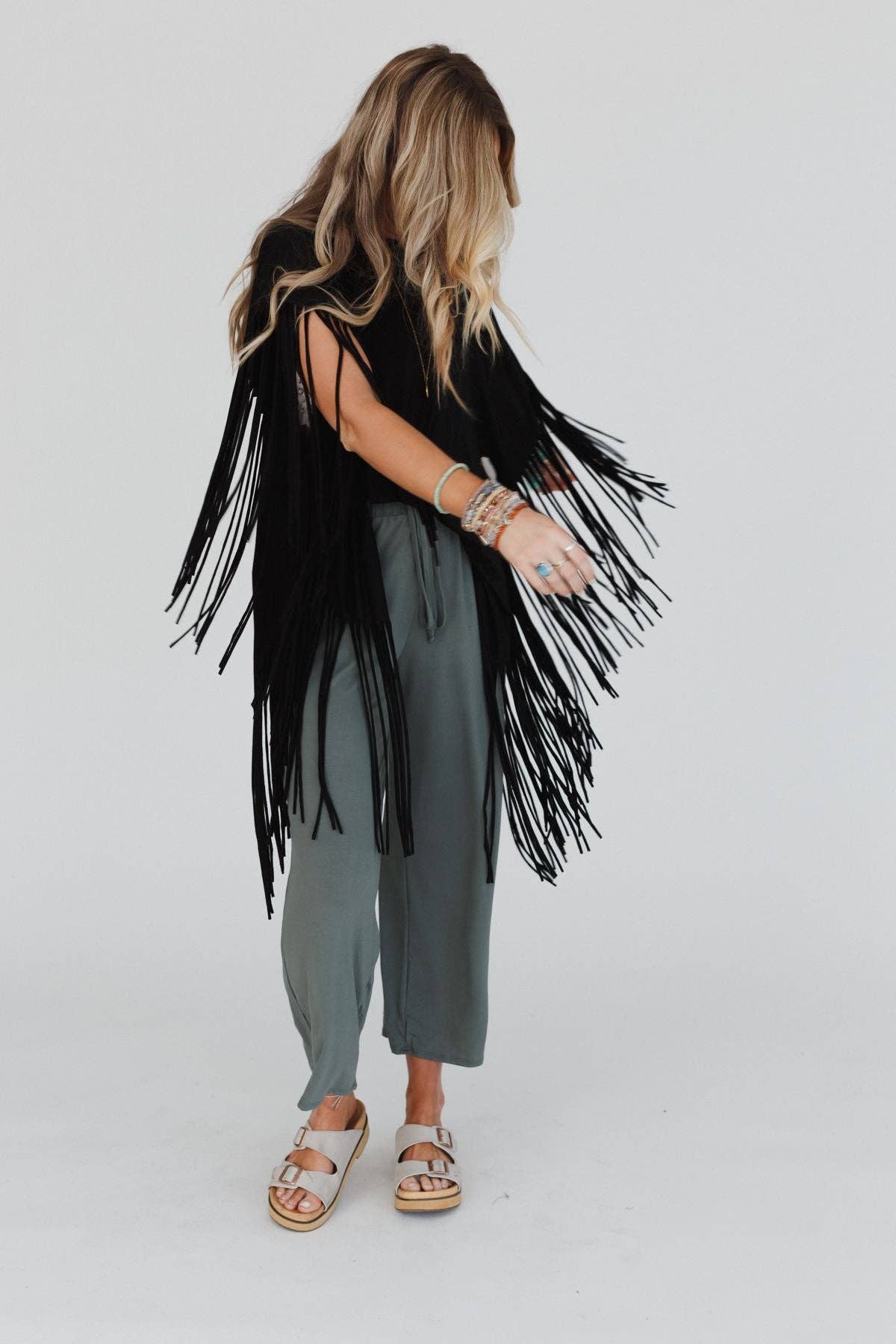 Western Showstopper Fringe Top- Black (S-XL)