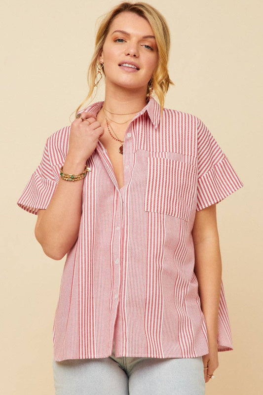 Red Stripe Oversized Button Up (S-3XL)