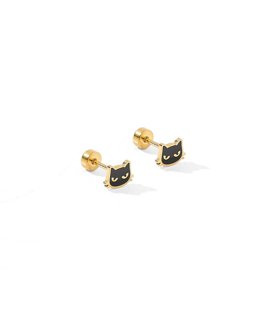 Black Cat- Screwback Stud Earrings