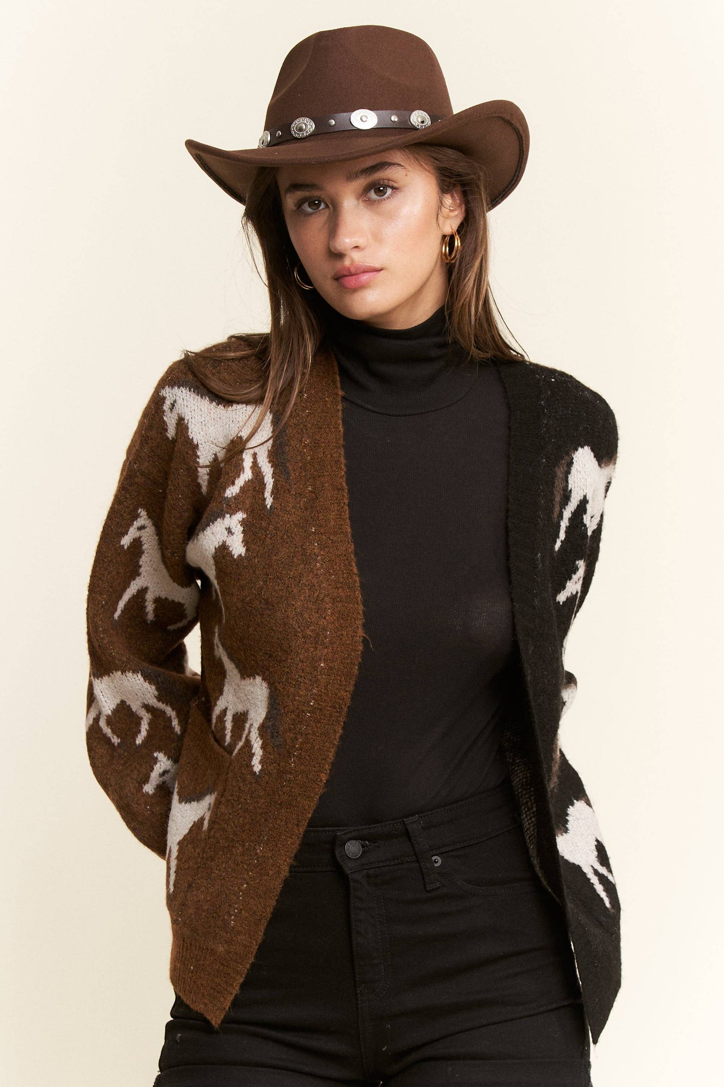 Two Tone White Horse Cardigan (S-2XL)
