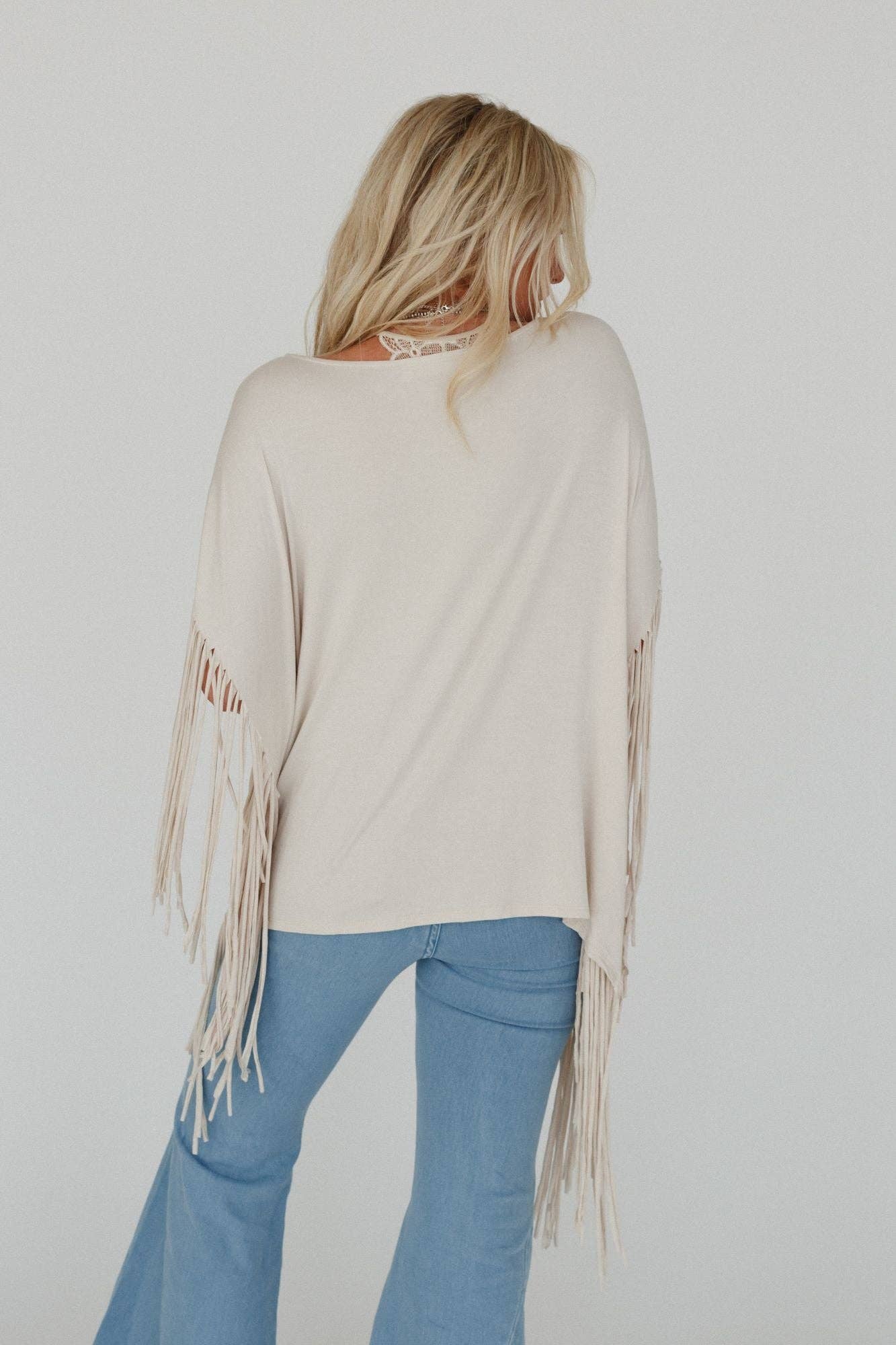 Western Showstopper Fringe Top - Oat (S-XL)