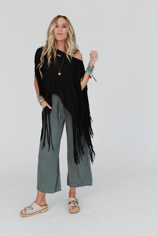 Western Showstopper Fringe Top- Black (S-XL)