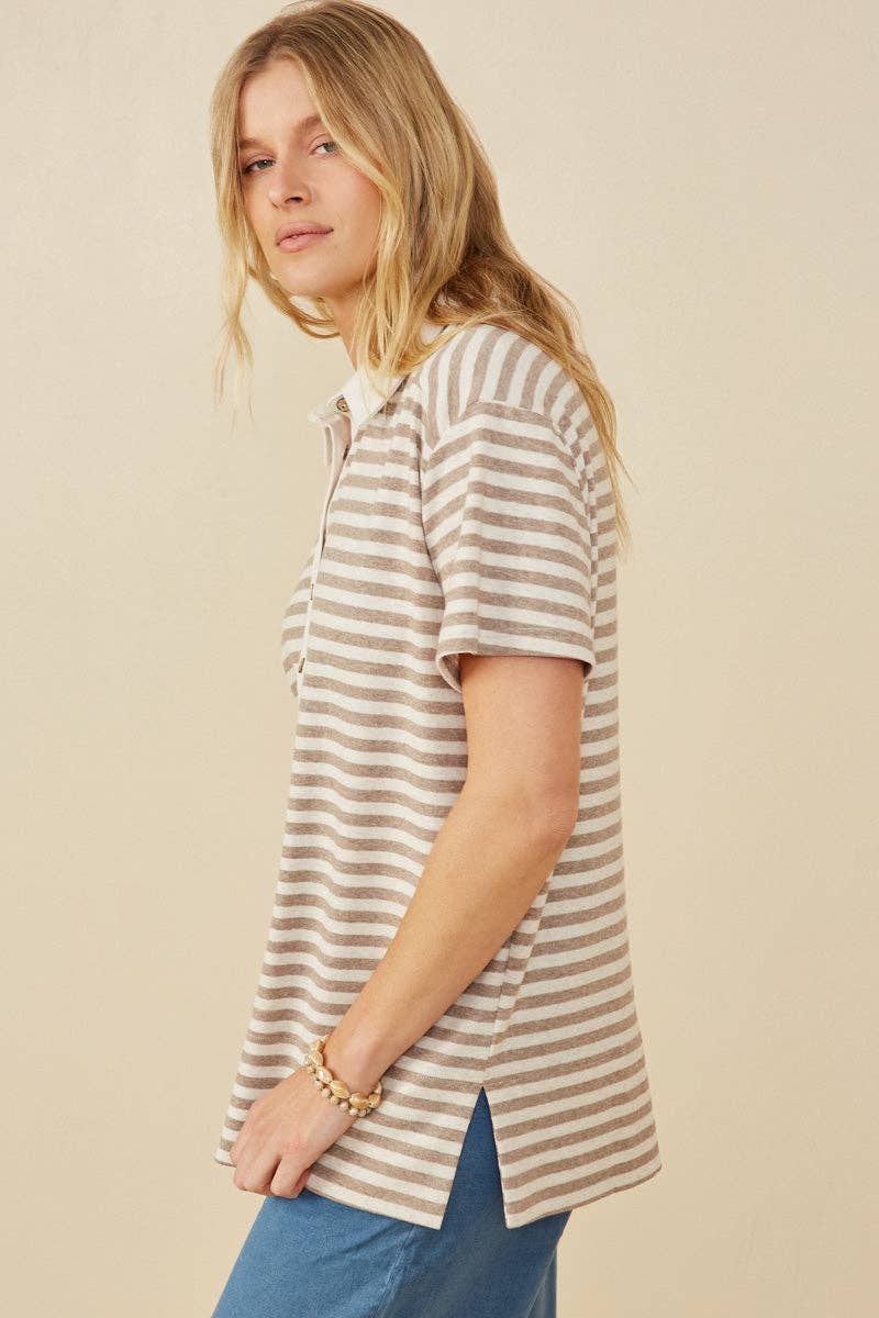 Taupe Striped Boxy Polo (S-3XL)