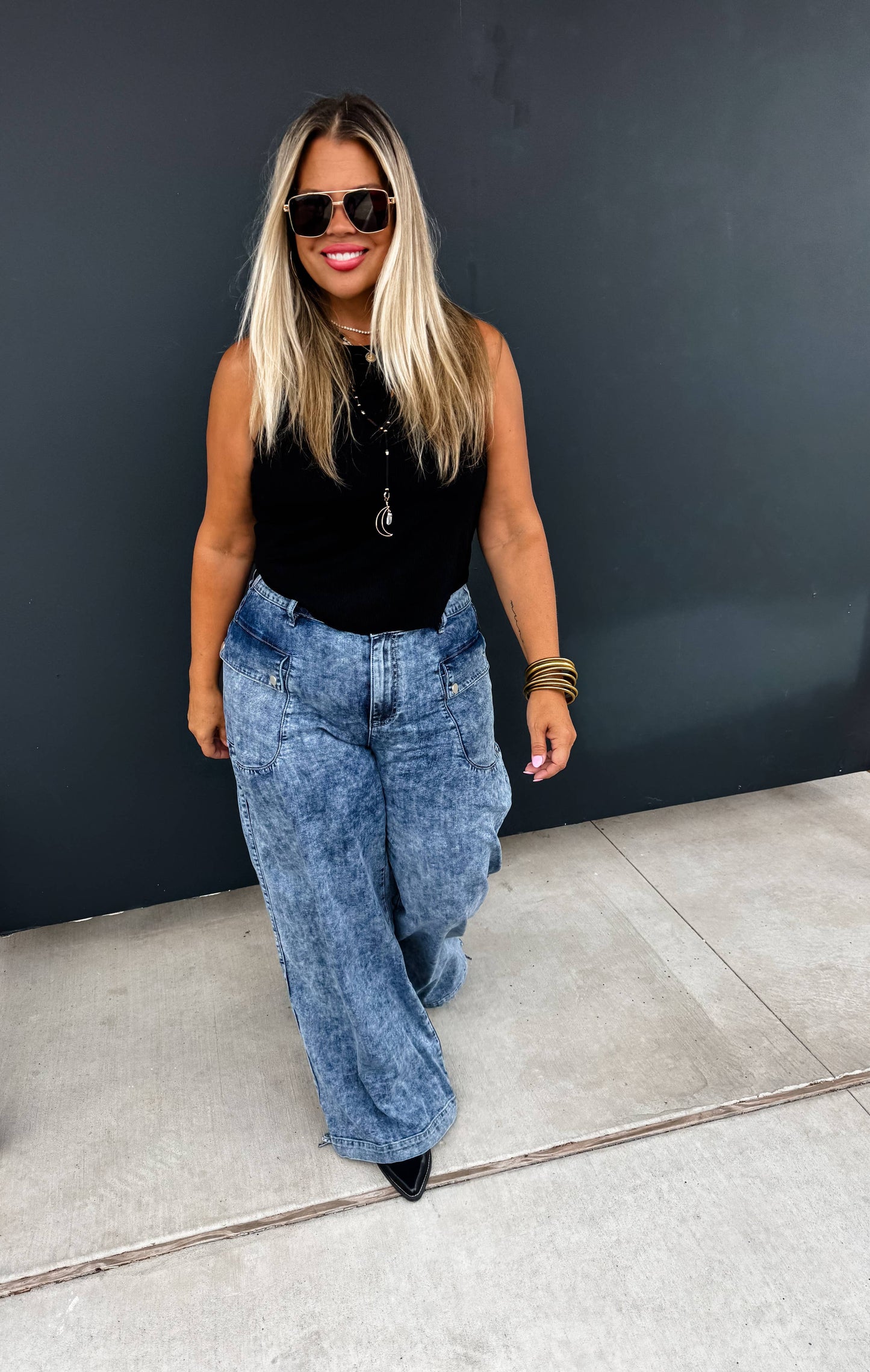Charlie Cinch Hem Wide Leg Jeans (S-3XL)