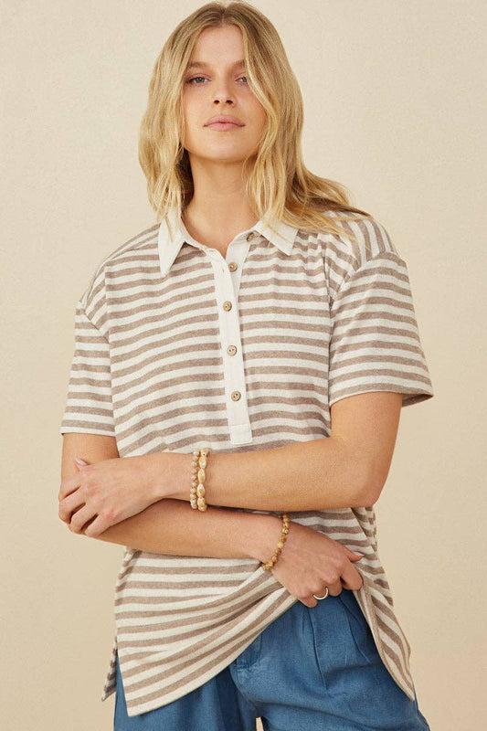 Taupe Striped Boxy Polo (S-3XL)