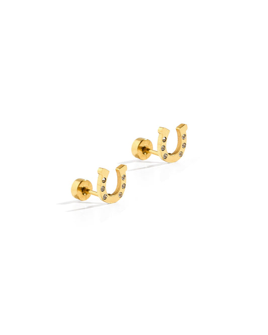 Gold Horseshoe- Screwback Stud Earrings