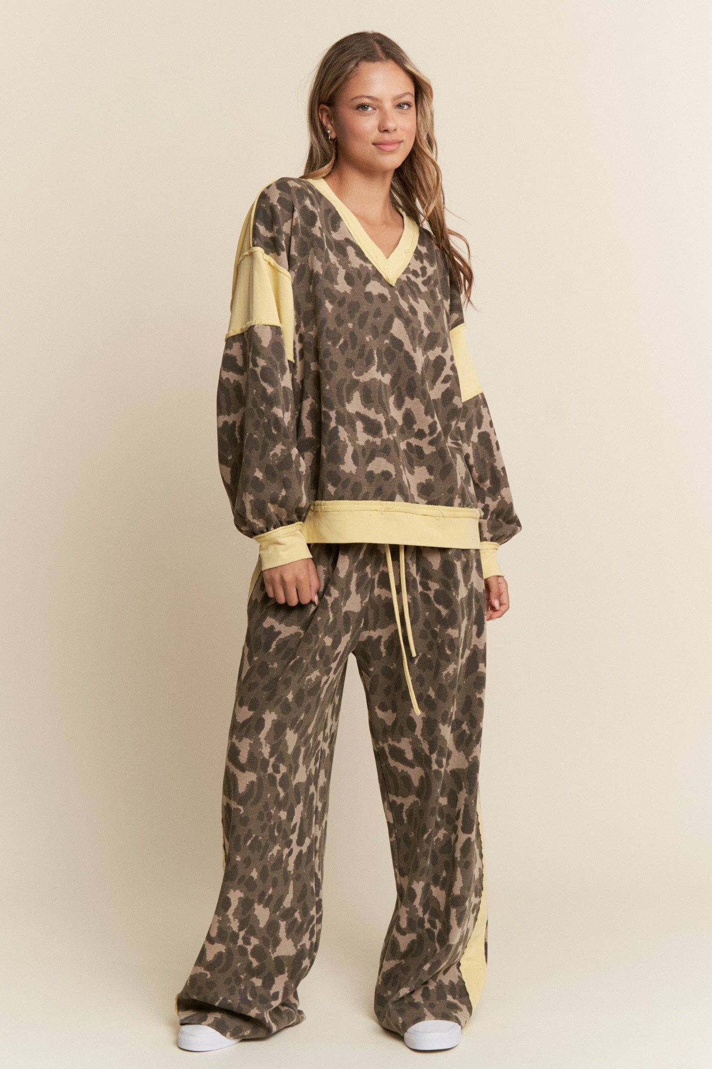 Leopard and Olive V Neck Sweater