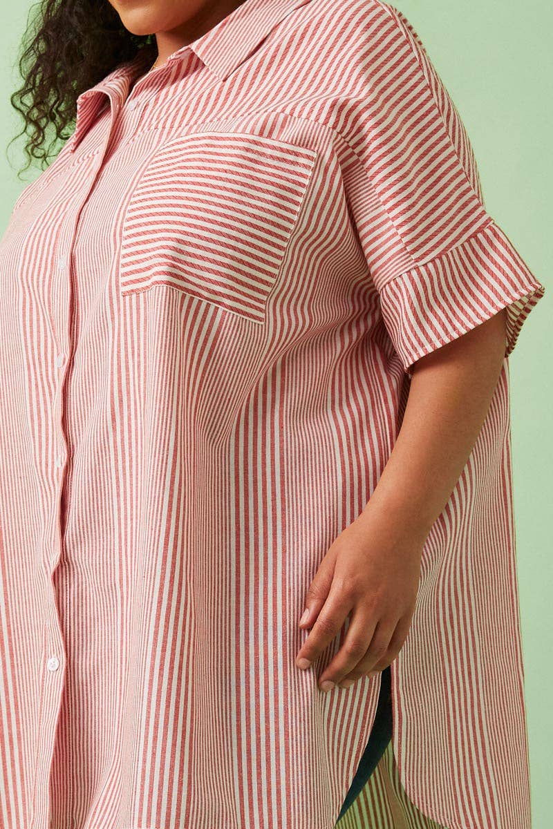 Red Stripe Oversized Button Up (S-3XL)