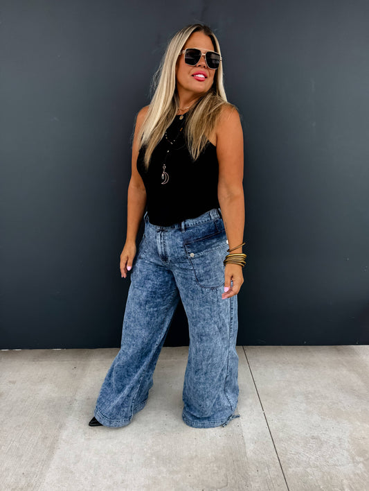 Charlie Cinch Hem Wide Leg Jeans (S-3XL)