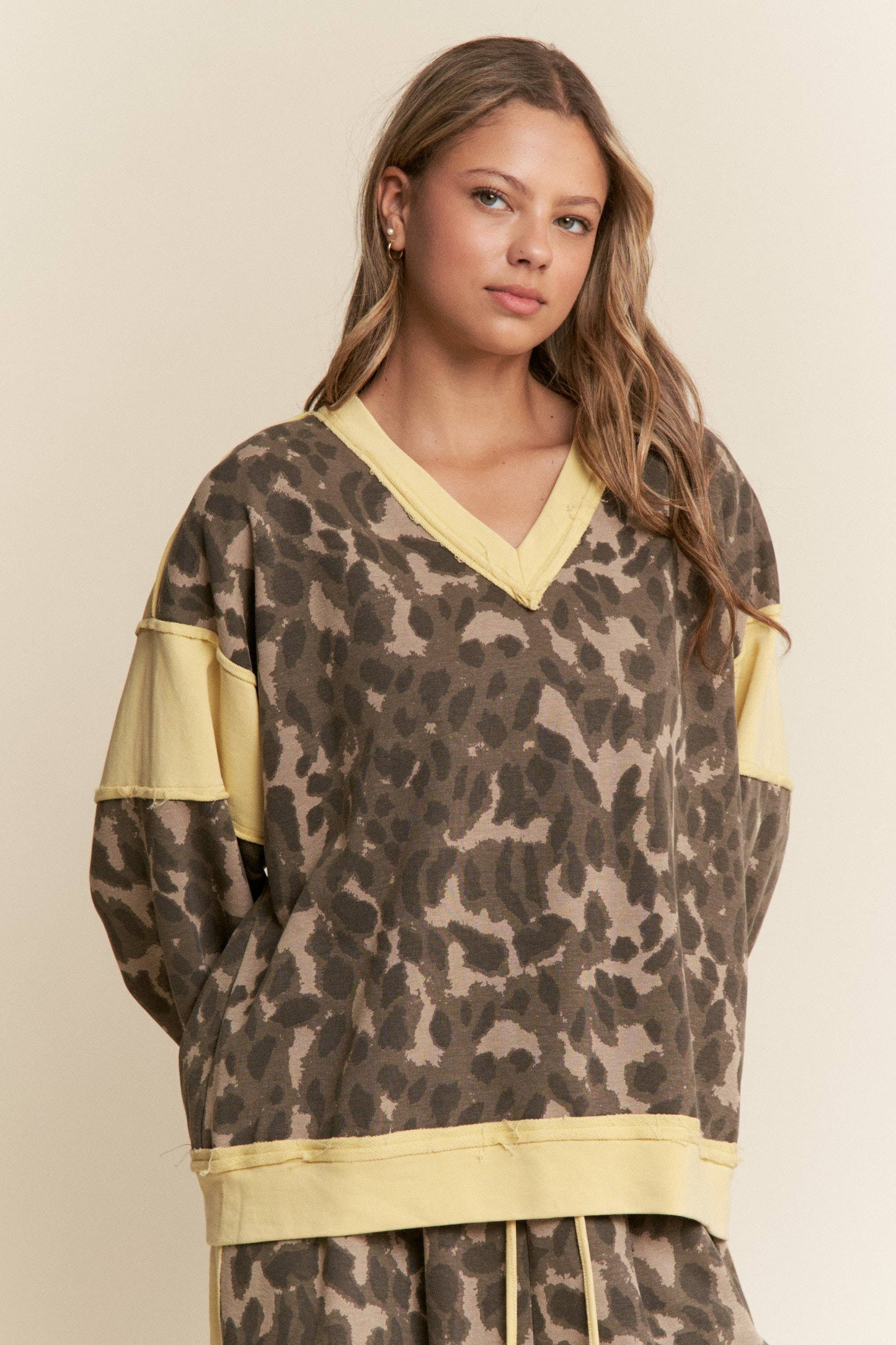 Leopard and Olive V Neck Sweater