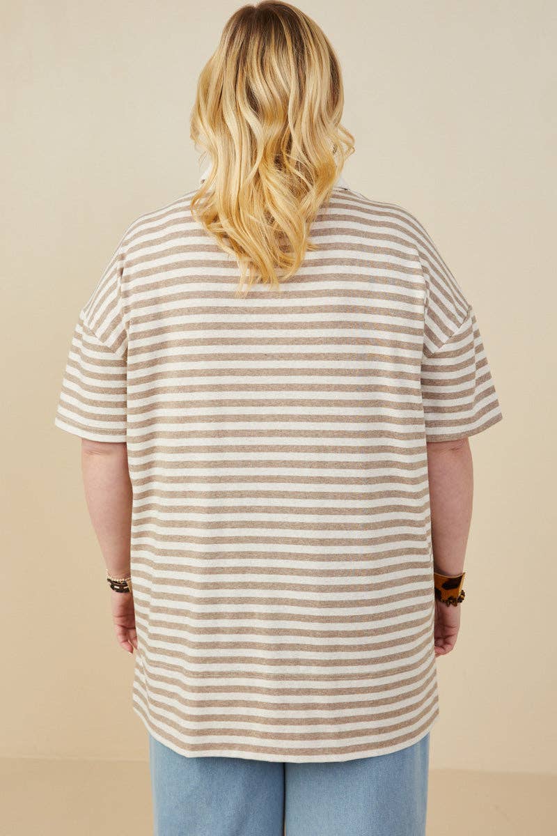 Taupe Striped Boxy Polo (S-3XL)