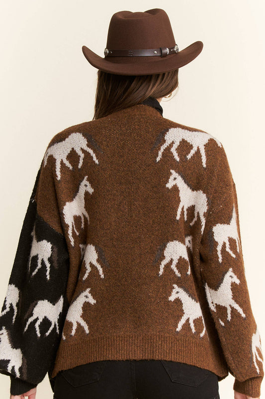 Two Tone White Horse Cardigan (S-2XL)