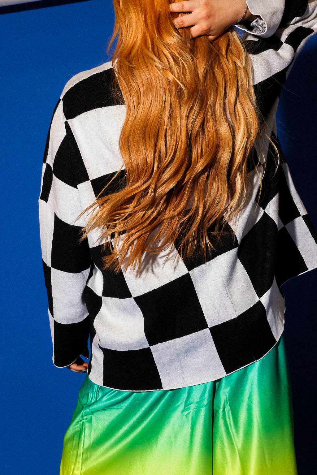 Checkmate Black and White Checkered Oversized Cardigan: (S-3X)