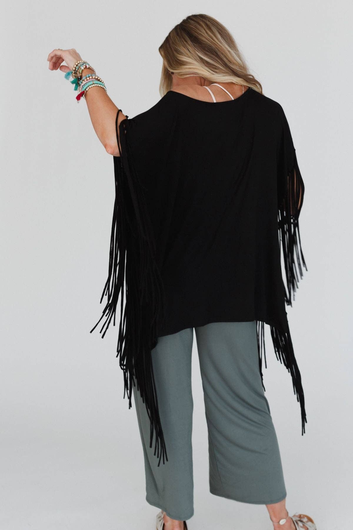 Western Showstopper Fringe Top- Black (S-XL)