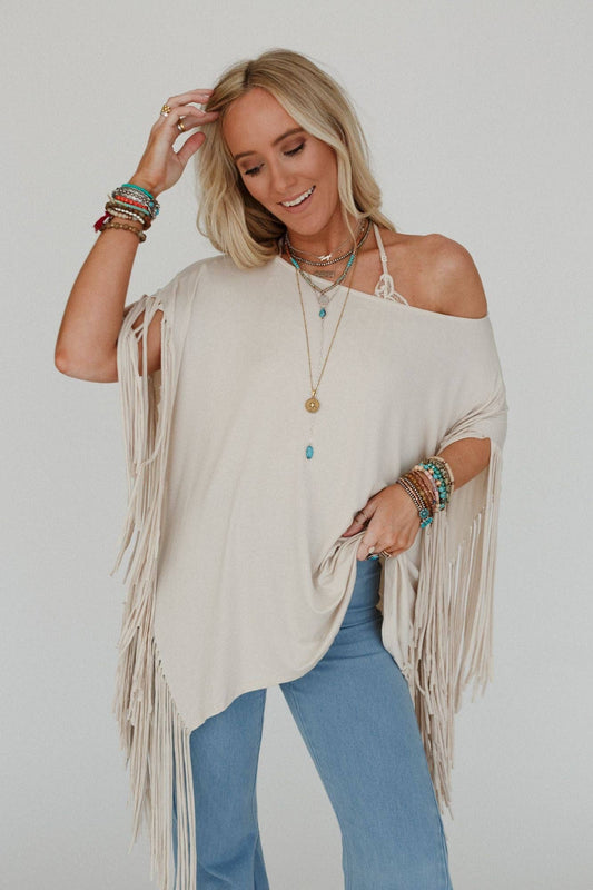 Western Showstopper Fringe Top - Oat (S-XL)
