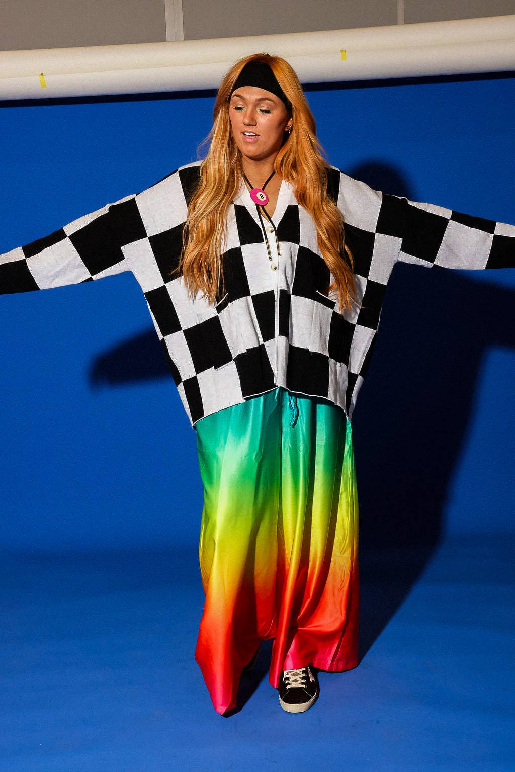 Checkmate Black and White Checkered Oversized Cardigan: (S-3X)