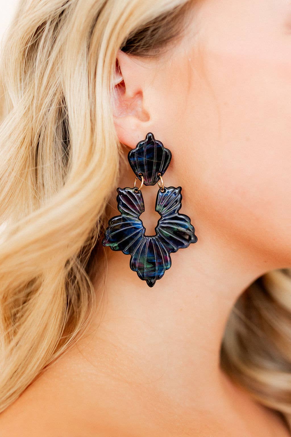 Black Iridescent- Michelle Statement Earrings