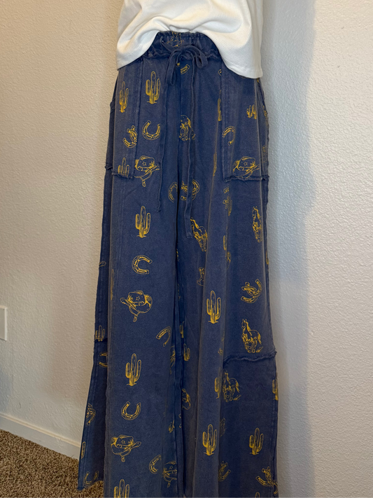 Western Print Pants- Indigo (S-3XL)