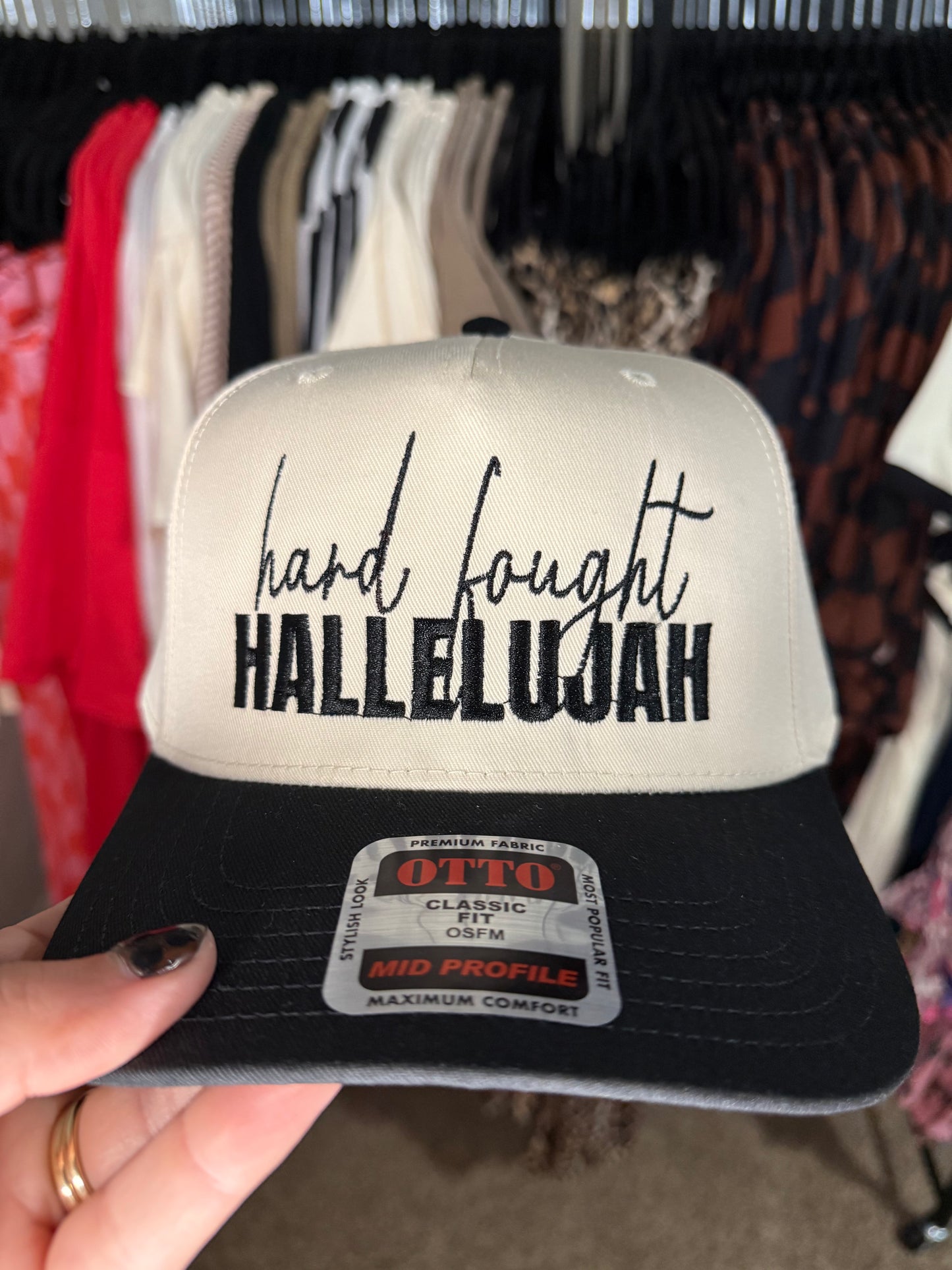 Hard Fought Hallelujah Hat- black and white