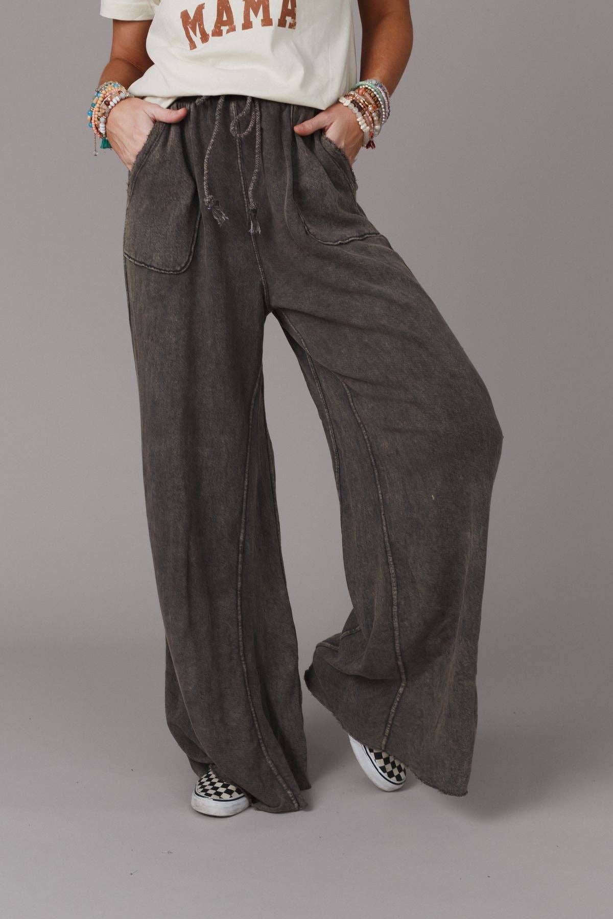 Robin Wide Leg Pant - Charcoal (S-XL)