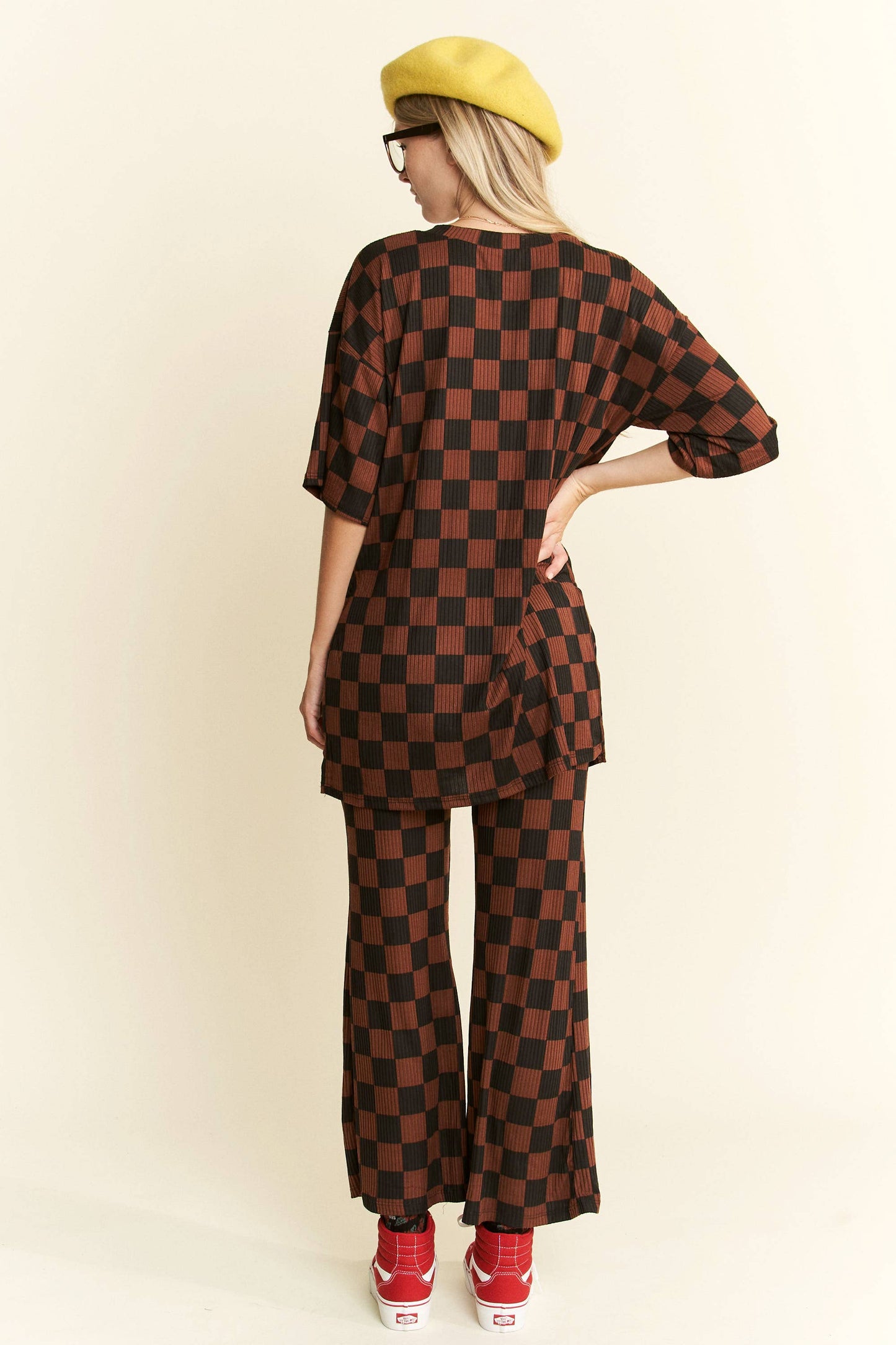 Ribbed Checkered Print Pant Set (S-3XL)