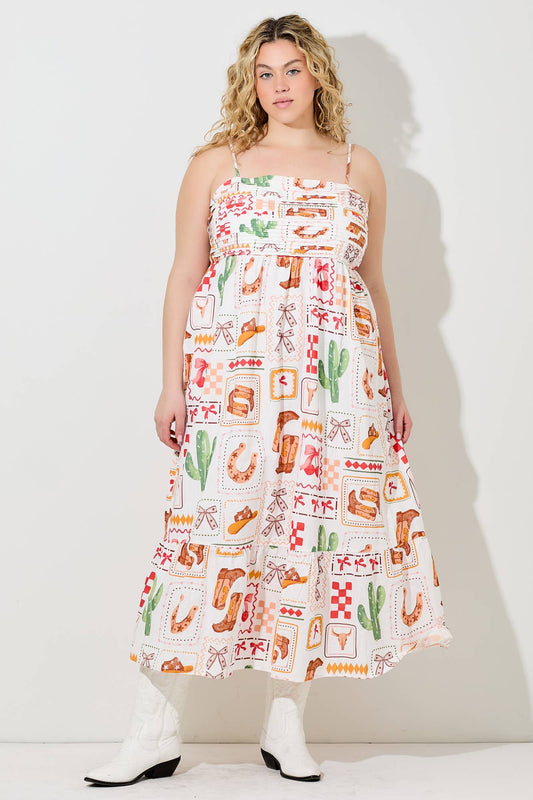 Western Print Maxi Dress (S-3X)